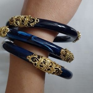 3 Blue and Gold Statement Bangles